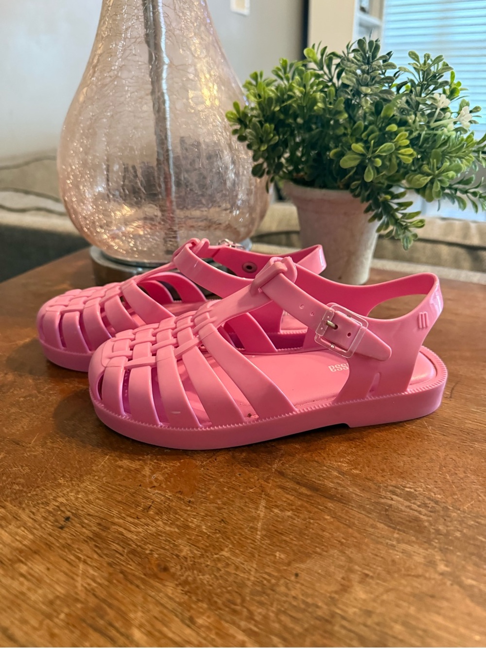 Mini Melissa Kids Pink Jelly Fisherman Sandals with Buckle